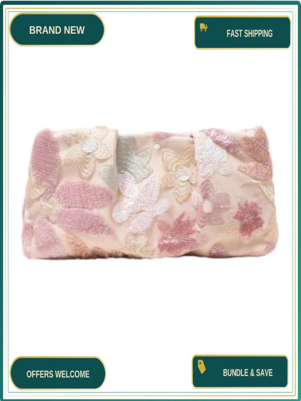 Floral Beaded Sequin Clutch Purse Wedding Evening Bag
